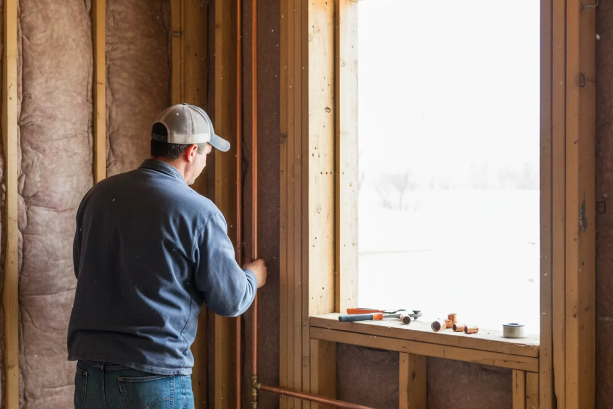Licensed plumber running new copper supply lines in a Elkhart home
